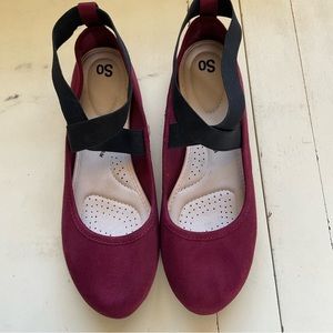 So Women's Ballet Flats with Ankle Straps Burgundyy Wine  Memory Foam Size 8M